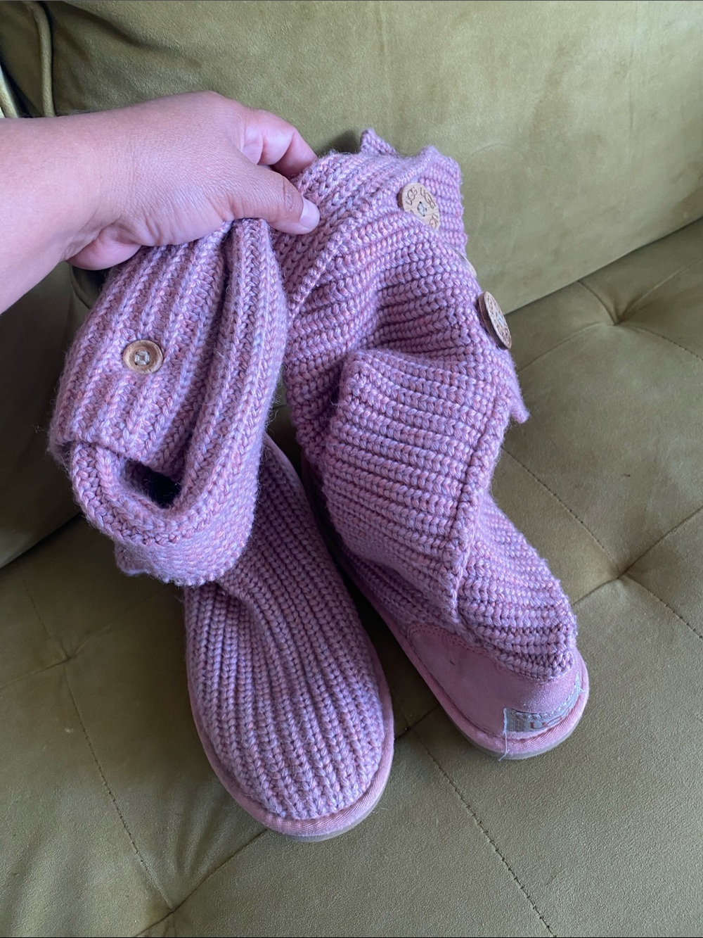 UGG Pink Knit Button Winter Boots